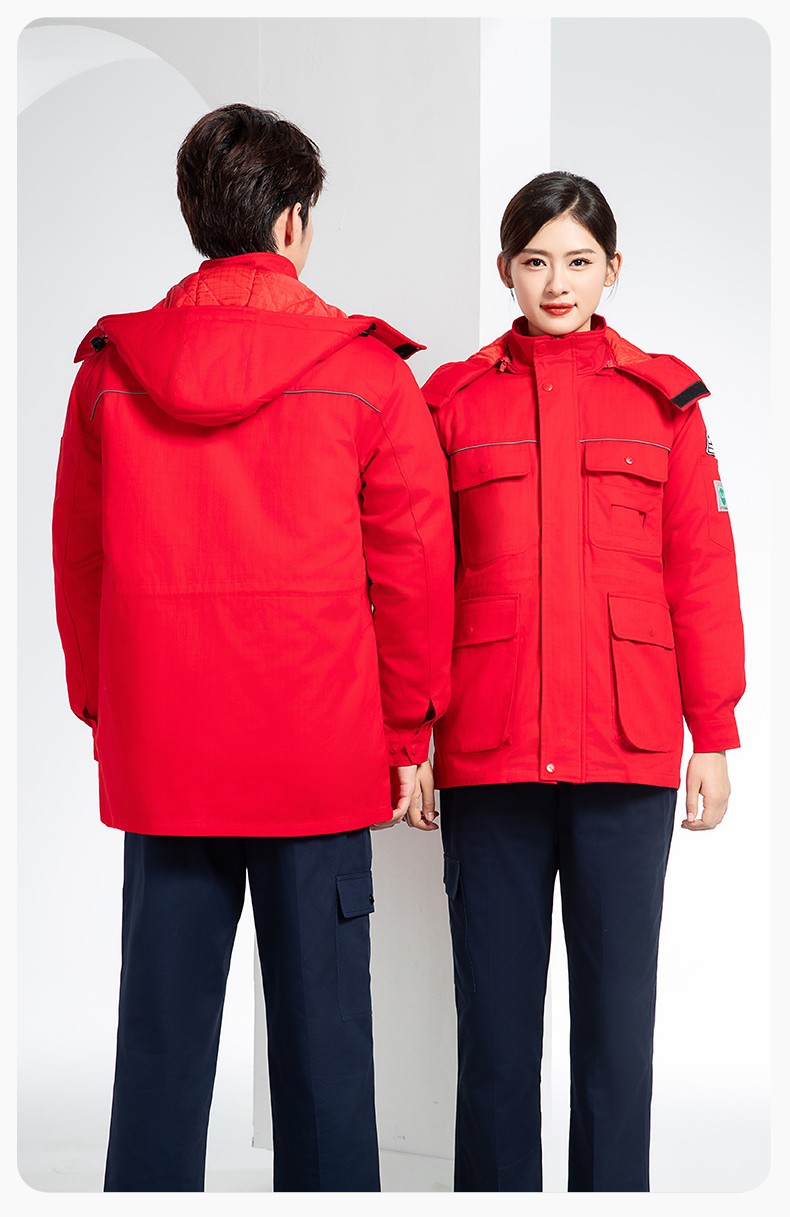 FJD8899 冬季純棉防靜電工作服棉衣定制加厚棉服加油站防寒棉襖大衣勞保服(圖19)