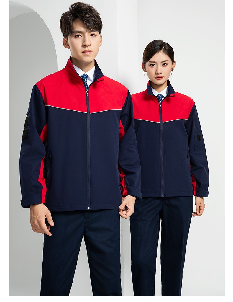 LW-8093 雙層防靜電套裝定制男拉鏈款拼色中石化加油站工廠工裝勞保服印字(圖23)