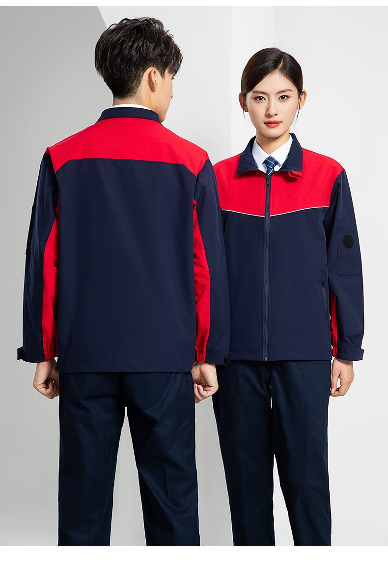 LW-8093 雙層防靜電套裝定制男拉鏈款拼色中石化加油站工廠工裝勞保服印字(圖25)